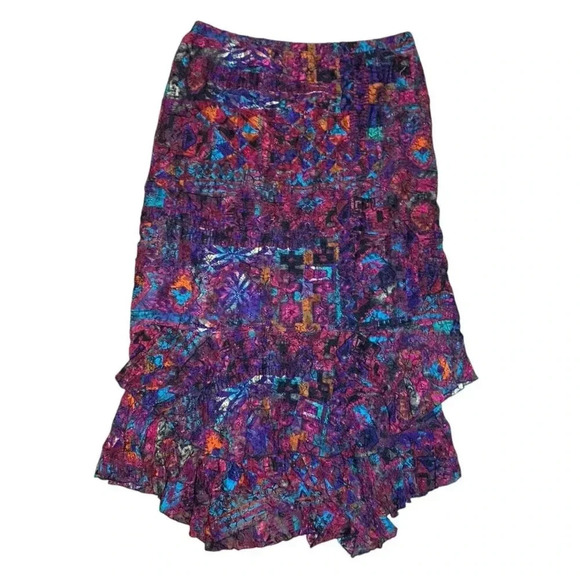 CHICO'S Tiered Ruffle Hem Midi Skirt Womens Size 2 (Large) Colorful Y2K Pull On - Picture 2 of 6